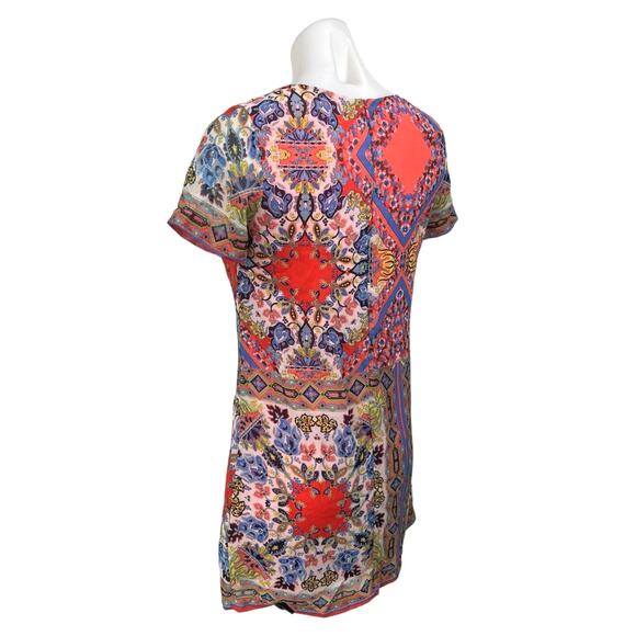 Lulu's Multicolor Floral Paisley Print Short Sleeve Zip Mini Shift Dress Size XS - Picture 2 of 5